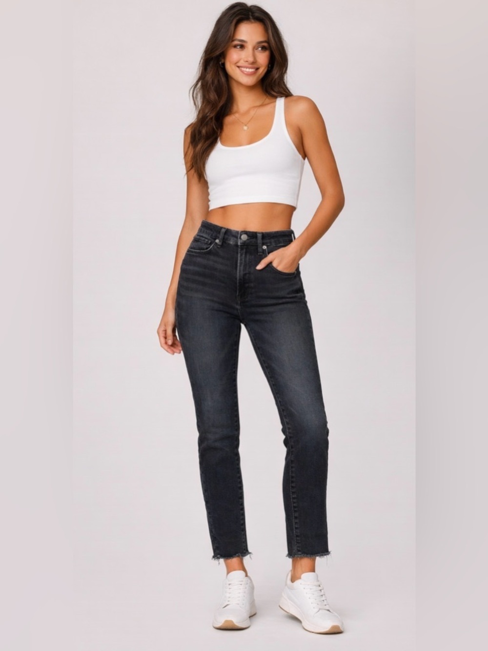 Good American Good Waist Crop Destroyed Skinny Sz 6/28 Distressed Raw Hem